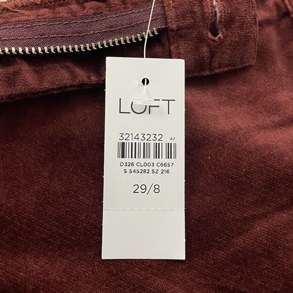 LOFT Women's Size 29 Burgundy Velvet Skinny Leg High-Rise Stretch Pants NWT - Picture 8 of 10